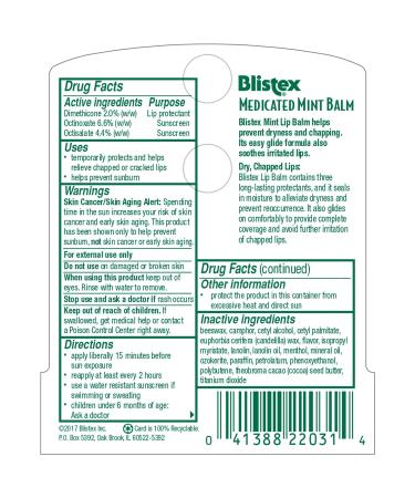 Blistex Medicated Mint Balm 0.15 Oz - Soothing Lip Care for Dry Cracked Lips | International Shipping - Buy Online on GoSupps.com