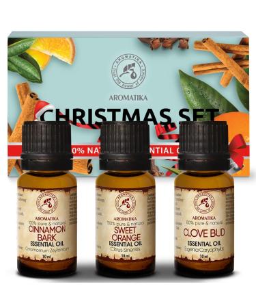 Essential Oil Set Christmas 1.0 Fl Oz - 3x10ml - 30ml - Winter Essential Oil Set - Cinnamon & Orange & Clove Bud Oil - Christmas Scent - Aromatherapy Oils for Diffusers & Aromalamps - Home Fragrance