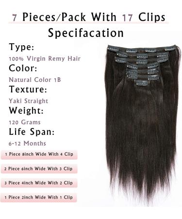 Anrosa Yaki Hair Clip in Yaki Hair Extensions Clip in Human Hair Yaki Hair Clip in Extensions for African American Yaki Straight Clip ins Natural Hair Thick Volume Natural Black 1B 10 inch 120 Gram 25.40 cm natural black - Buy Online on GoSupps.com