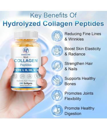 Multi Collagen Peptides for Women & Men, Hydrolyzed Collagen Peptides-Type I, II, III, V, X - with Hyaluronic Acid,Vitamin C,Biotin,Supports Skin Hair Nail, Non-GMO, 280 Softgels 280 Count (Pack of 1) - Buy Online on GoSupps.com