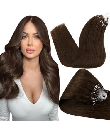 Hetto microring extensions real hair brown microring loop real hair extensions remy real hair microring extensions hair recovery microring real hair smooth dark brown invisible #4 55cm 50g 5-1 mr #4