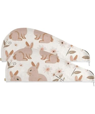 Rabbits Wildflowers Hair Towel 2 Pack - Super Absorbent Quick Dry Hair Turbans for Women & Girls - Buy Online on GoSupps.com