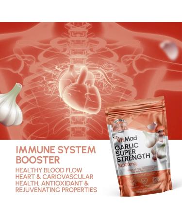 Garlic Extract 10,000mg - High Strength Vegan Tablets for Heart Health - 120 Count - Buy Online on GoSupps.com