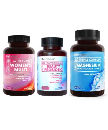 BioEmblem Triple Magnesium Complex and Beauty Probiotics and Women's Multivitamin