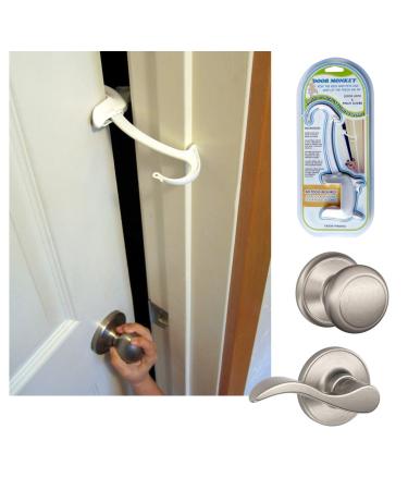 DOOR MONKEY Child Proof Door Lock & Pinch Guard - For Door Knobs & Lever Handles - Easy to Install - No Tools or Tape Required - Baby Safety Door Lock For Kids - Very Portable - Great for Dogs & Cats White