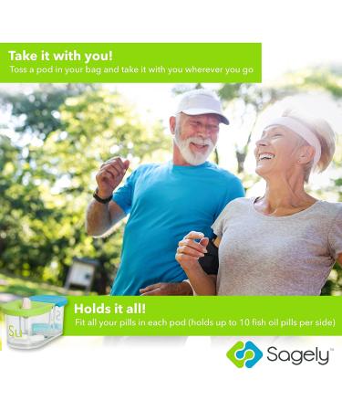 Sagely Smart XL Weekly Pill Organizer - AM/PM Twice a Day Pill Box with Free Reminder App - 7 Day Travel Containers - Blue/Green - Buy Online on GoSupps.com