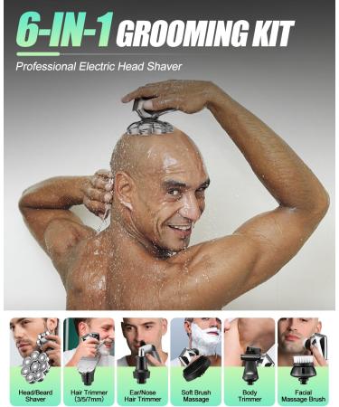 Neialla Bald Skull Shavers for Men 6-in-1 Rotary Electric Head Shaver Kit - Waterproof Wet Dry Grooming with Beard Clippers - Blue - Buy Online on GoSupps.com