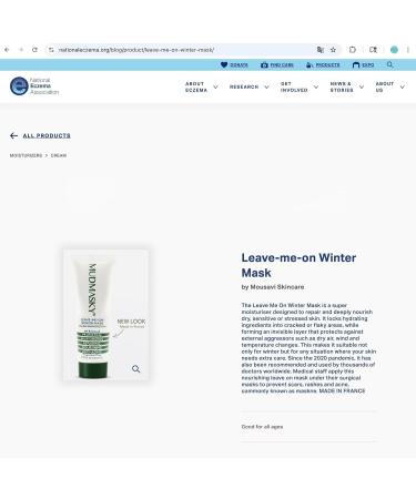 MUDMASKY Leave-Me-On Winter Mask (Moisturizer) National Eczema Association. Awarded Seal of Acceptance. Face Moisturizer for Eczema and dry skin. Number 1 used moisturizers in hospitals - Buy Online on GoSupps.com