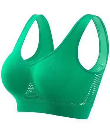 GENISIE 2024 AI-Women's Sports bra padded seamless wireless breathable yoga-bra comfortable sleep bra workout running maternity dress green L
