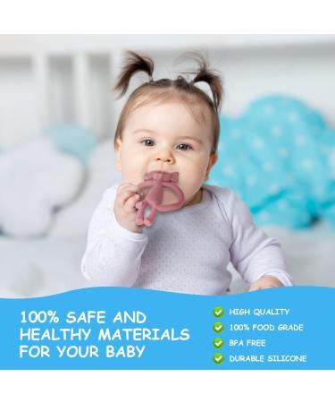 Vicloon Baby Bite Toys - 2 Pack Silicone Dental Aids BPA-Free Chew Rings for Gums Pink Elephant & Brick Red Perfect for 3 Months+ - Buy Online on GoSupps.com