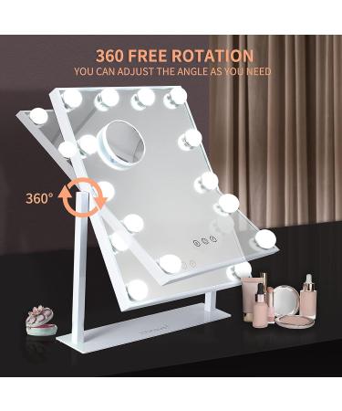 Tovendor 20 Inch Hollywood Mirror with Lights | Lighted Makeup Vanity Mirror for Women | 12 Dimmable Bulbs, 3 Color Modes, 360 Rotation | White - Buy Online on GoSupps.com