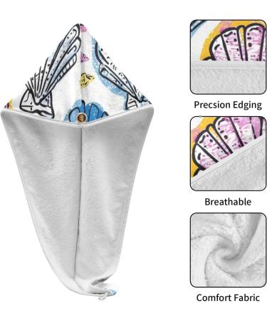 Purple Blue Yellow Seashells Hair Towel 2 Pack - Super Absorbent Quick Dry Hair Turbans with Button Twist for Women & Girls - Buy Online on GoSupps.com