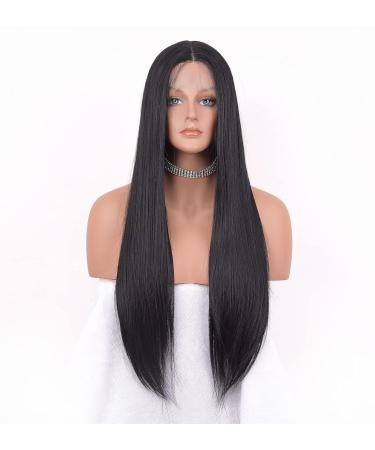 VEBONNY Glue Free 24 Inch Natural Black Wig for Women - Realistic Synthetic Hair Light Black Middle Part Style #074 - Buy Online on GoSupps.com