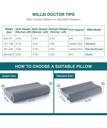 Willai Adjustable Cervical Pillow for Neck Pain Relief - Orthopedic Contour Pillow with Inflatable Tube - Cooling Memory Foam - Ideal for Side and Back Sleepers - 25x15x4.9 (Gray Queen) - Buy Online on GoSupps.com