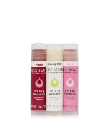 Juice Beauty SPF 8 Lip Moisturizers Trio  Natural Formula with Antioxidant-Rich Plant Oils and SPF 8 Protection  Moisturizes and Nourishes Lips  and Cruelty-Free - 4.25g each