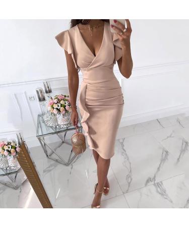 Briskyry Women's Summer V-Neck Floral Dress - Elegant Bustier Party Dress in Vintage M Beige - Buy Online on GoSupps.com