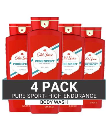 Old Spice High Endurance Body Wash for Men Pure Sport Scent 18 FL OZ (532 mL) 4 Count (Pack of 1)