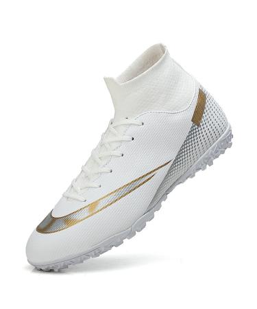 Agnueuty Soccer Shoes Men Women Lightweight Soccer Shoes Children Soccer Shoes Boys Girls 41 EU White