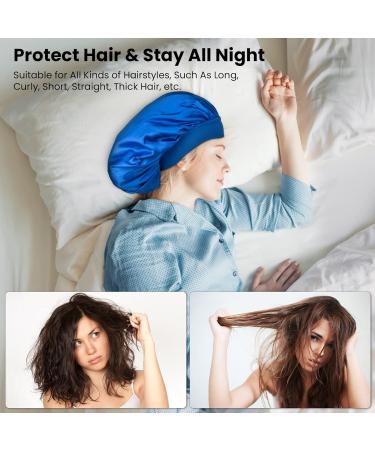 Blue Silk Hair Wrap for Sleeping - Satin Bonnet for Curly Hair | Soft Silk Cap with Wide Elastic Band for Women & Girls - Buy Online on GoSupps.com