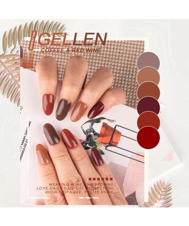 Gellen Gel Nail Polish Kit - 16 Cool Neutrals Shades with Top & Base Coats for Elegant Wine Brown & Gray Nails - Starter Nail Polish Set - Buy Online on GoSupps.com