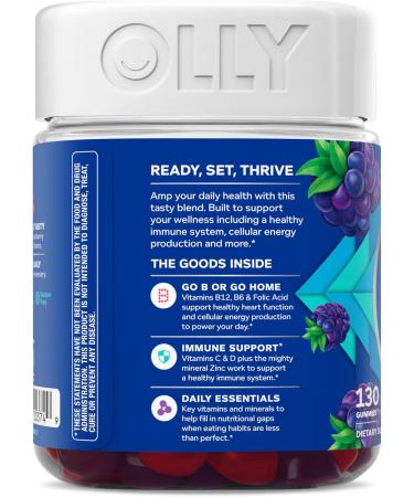 OLLY Men's Multi Gummies Supports Overall Wellness * Vitamins A C D E Bs & Zinc BlackBerry Blitz Flavored 65 Day Supply - 130 Count Blackberry 130 Count (Pack of 1 - Buy Online on GoSupps.com