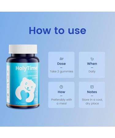 HolyTime Ashwagandha Gummies 60 Count,KSM-66 Natural Herbal Blend for Everyday Balance Plant-Based & Gluten-Free Vegan Friendly & Daily Wellness Support 2 - Buy Online on GoSupps.com