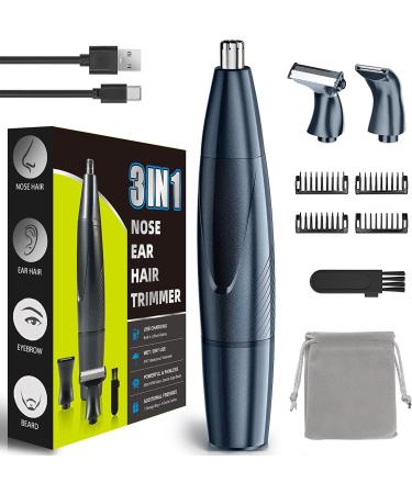 Zoroson Rechargeable Ear and Nose Hair Trimmer  Professional Painless 3-in-1 Hair Clippers Kit  Beard Trimmer  Body Grooming Kit IPX7 Waterproof  Nose Hair Trimmer for Men and Women  Wet and Dry Use