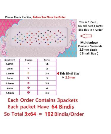 VAMA Multicolour Small Diamond Bindi Set - Pack of 3 Sheets (2.5mm) | Stylish Indian Kumkum Stickers for Girls - Buy Online on GoSupps.com