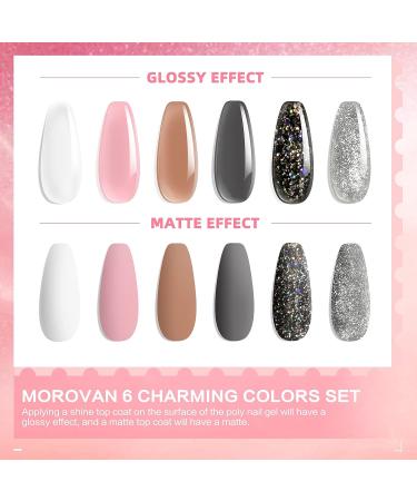 Morovan Poly Gel Nail Kit - 6 Colors Poly Extension Set with Top and Base Coat | French Nail Art Equipment for Starter and Professional Builder - Buy Online on GoSupps.com
