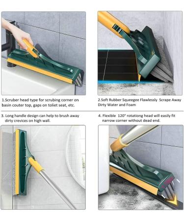 2 in 1 Floor Brush Scrubber with Long Handle Grout Brush Scrape Stiff Bristle Cleaning Scrub Brush with Squeegee 120 Rotating Tile Brush for Cleaning Bathroom Glass Patio Kitchen -Green - Buy Online on GoSupps.com
