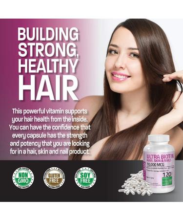 Ultra Biotin 10,000 mcg - Non-GMO Hair, Skin & Nails Supplement | 120 Veg Capsules - Buy Online on GoSupps.com
