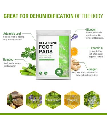 D tox Foot Pads 20 PCS - Natural Bamboo Vinegar & Ginger Adhesive Sheets for Foot & Body Care | Anti-Stress Relief, Pain & Odor Removal | Improve Sleep Quality | Everyday Use - Buy Online on GoSupps.com