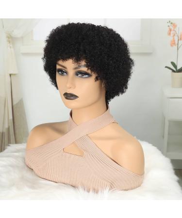 Plecare Afro Wigs for Women Real 100% Human Hair Afro Wigs Glueless Short Kinky Curly Wear and Go Wigs Human Hair 70s Cosplay or Daily Use (Natural Black) Black 1b
