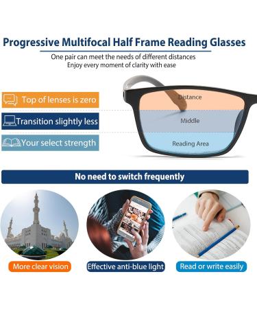 Premium Progressive Multifocal Reading Glasses | Photochromic TR90 Black Rectangle Sunglasses | Seamless Transition 1.5x - Buy Online on GoSupps.com