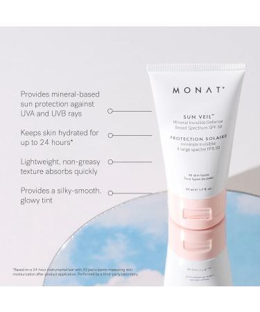 MONAT Sun Veil Mineral Sunscreen for Face SPF 50 Tinted Invisible Defense Broad Spectrum Oil Free Facial Sunscreen with Zinc Oxide Niacinamide & Vitamin E 1.7 Fl Oz - Buy Online on GoSupps.com