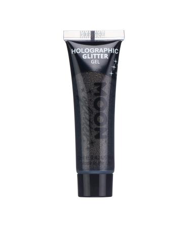 Holographic Fine Face & Body Glitter Gel by Moon Glitter - Black - Cosmetic Festival Glitter Face Paint for Face Body Hair Nails - 12ml - Buy Online on GoSupps.com