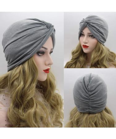 Beifon Women's Beanie Hat Turban - 2 Piece Elastic Printed Sleeping Cap for Hair Loss Muslim Headscarf - Black & Gray - Buy Online on GoSupps.com
