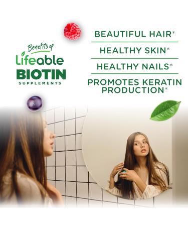 Lifeable Teens Biotin 10000mcg Gummies | Vitamin B7 | Vegan Biotin Supplement | Great Tasting Biotin Gummies for Hair Growth Healthy Skin and Nails | Biotin Vitamins for Teens | 90 Gummies - Buy Online on GoSupps.com