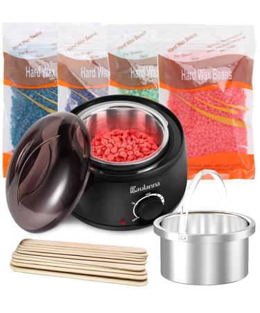 Yaoju Wax WAX Hair Removal Electric Wax Hair Removal Set Hair Removal Waxing Kit With 4 x 100 g Wax Beads 30 Wooden Spatulas Hair Removal Pain Free (A-Black) ... A-black