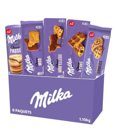 Milka - The Average Box Milka - Set of Cakes and Biscuits: Milka Choco Moo'elleux (x1), Cookies Sensations (x2), Choco & Cake (x2), Choco Moo (x1), Choco Break (x2) - For Snacks - Pack of 1.1 kg