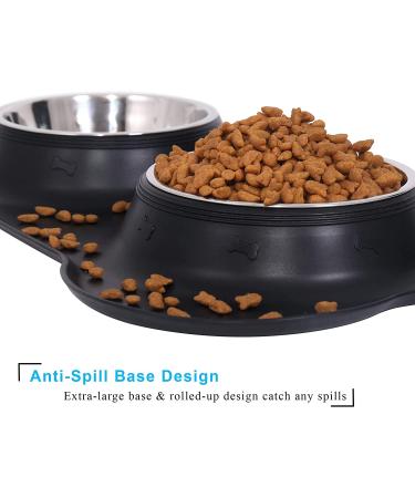 Stainless Steel Double Dog Bowl Set with Silicone Mat - No-Spill, No-Skid Pet Feeder for Small to Medium Dogs and Cats - Black - Buy Online on GoSupps.com