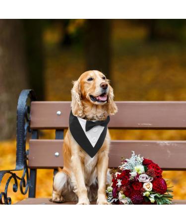 MHauslie Formal Tuxedo Dog Bandana with Bow Tie - Adjustable Neckerchief for Small Dogs in Black - Buy Online on GoSupps.com
