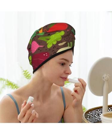 Buy Cartoon Vegetables Hair Towel Wrap | Quick-Dry Towel Turban & Button Design for Effortless Hair Drying - Buy Online on GoSupps.com