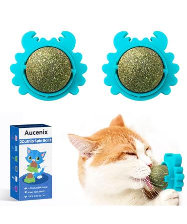 AUCENIX CATTION MIST BALLS Toys for Cat Catmil of Wall Rollers For Katzenlecken tooth cleaning Dental edible kitten toys natural rotating cat toys (Blue)