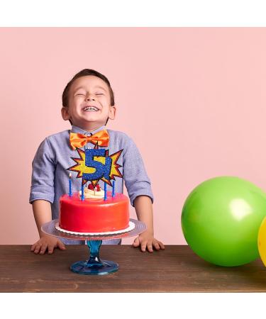 Supper Boy 5th Birthday Cake Topper Blue Glitter Superhero Five Years Old Birthday Cake Topper Comic Superhero 5 Cake Topper for Boy Hero Themed 5th Birthday Party Decoration - Buy Online on GoSupps.com