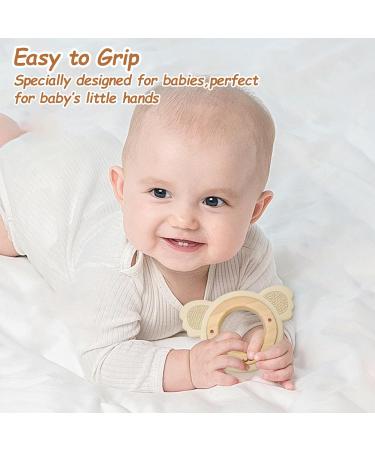 Natural Wood & Bear Silicone Bite Ring - Eco-Friendly Baby Teether Toy | BPA Free Safe Birth Gift - Buy Online on GoSupps.com