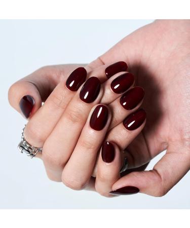 GLAMERMAID Red Press on Nails - Short Oval Halloween Gothic Handmade Jelly Gel Nails | Reusable Acrylic False Nails Manicure Kits for Women | Perfect Gift Amaretto Delight - Buy Online on GoSupps.com