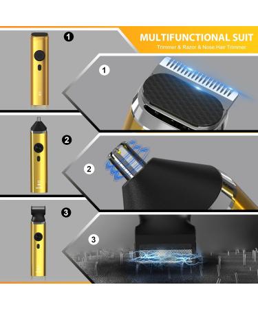 Sejoy Beard Trimmer & Grooming Kit for Men - Cordless Waterproof USB Rechargeable Hair Clippers & Nose Hair Trimmer with LED Display - All-in-One Gold Set - Buy Online on GoSupps.com