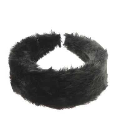 Womens Thick Wide Soft Plush Faux Fur Fabric Boho Vintage Look Winter Christmas Birthday Wedding Bridesmaid Party Headpiece Accessories Hairband Head Hair Headband Alice Band (Black)