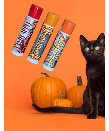 Halloween Lip Balm 3-Pack Candy Corn Circus Peanuts & Candy Apple Flavors Fun Fall Lip Balm Gift Set for Kids & Adults Natural Moisturizing Lip Care